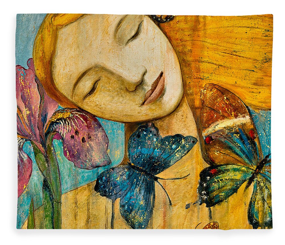 Shijun Fleece Blanket featuring the painting Rebirth by Shijun Munns