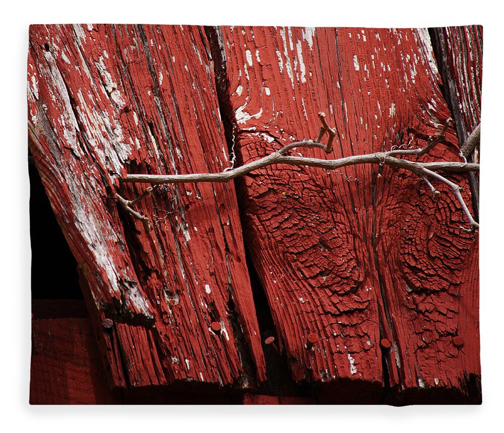 Red Barn Fleece Blanket featuring the photograph Red Barn Wood with Dried Vine by Rebecca Sherman