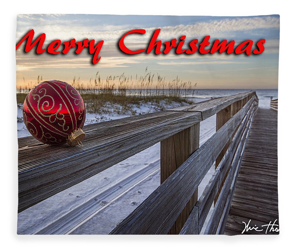 Christmas Fleece Blanket featuring the digital art Red Bulb on the Rail by Michael Thomas