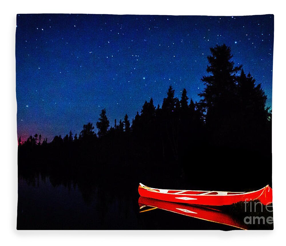 Red Canoe Fleece Blanket featuring the photograph Red Canoe by Lori Dobbs