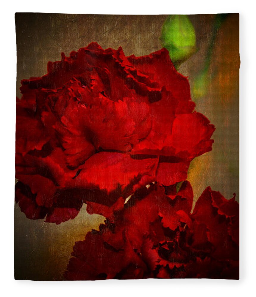 Carnation Fleece Blanket featuring the photograph Red Carnations by Susan McMenamin