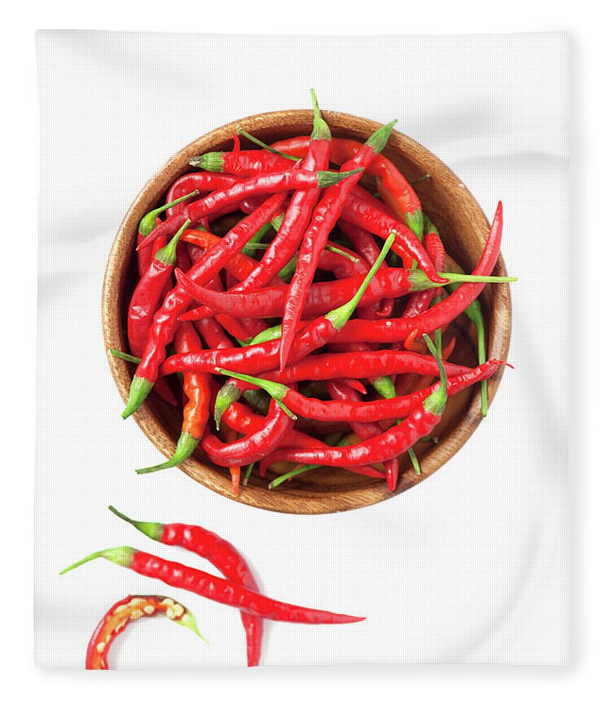 White Background Fleece Blanket featuring the photograph Red Chili Peppers by Barcin