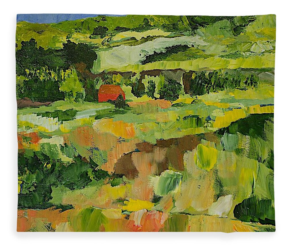 Landscape Fleece Blanket featuring the painting Red Cottage by Allan P Friedlander
