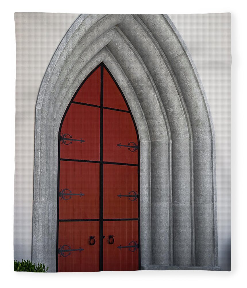 Church Fleece Blanket featuring the photograph Red Door at Our Lady of the Atonement by Ed Gleichman