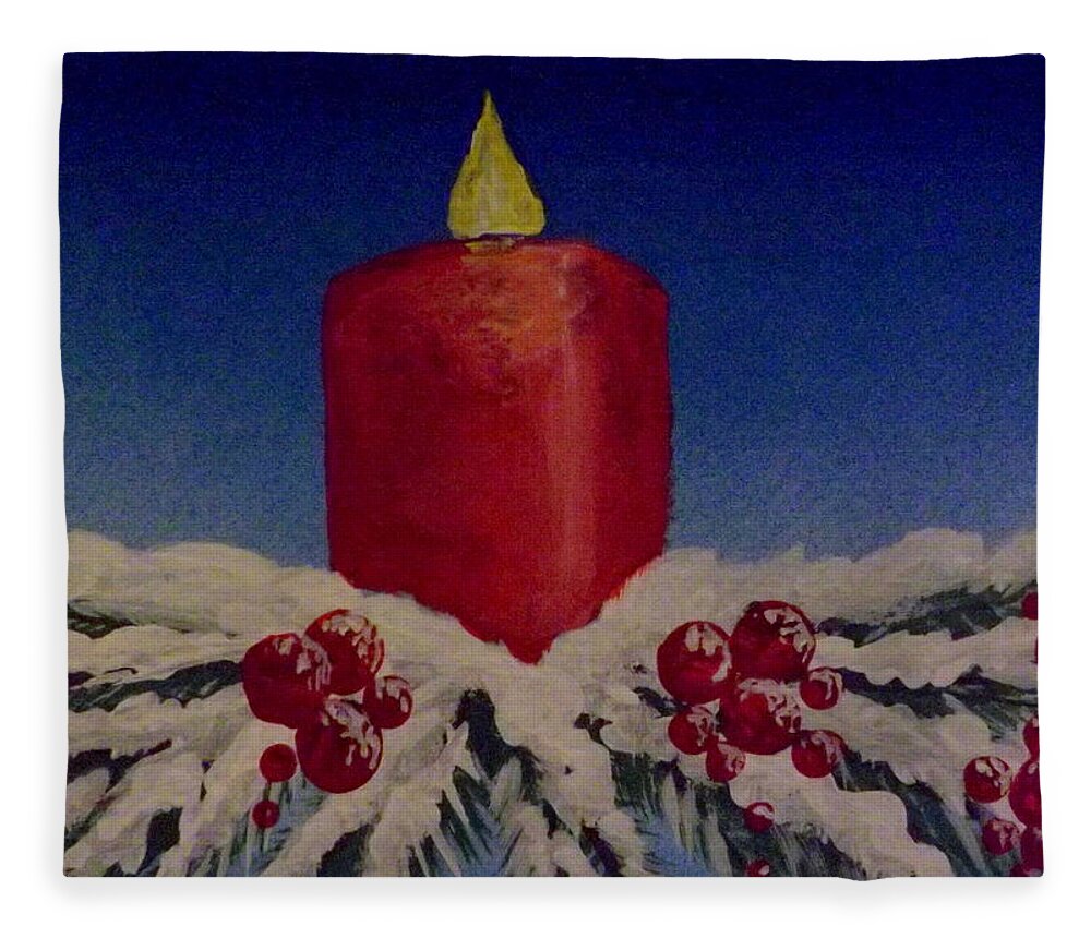 Red Holiday Candle Fleece Blanket featuring the painting Red Holiday Candle by Darren Robinson