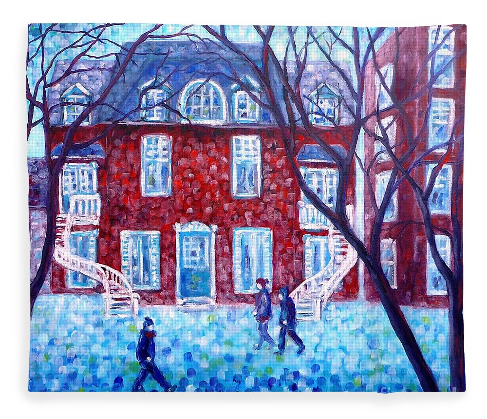Painting Fleece Blanket featuring the painting Red House in Montreal - Cityscape by Cristina Stefan