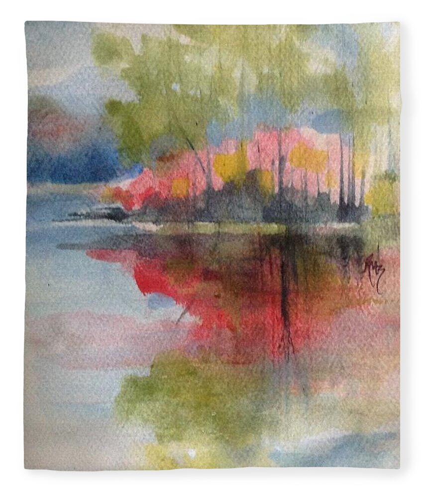 Island Fleece Blanket featuring the painting Red Lake Reflection #2 by Robin Miller-Bookhout