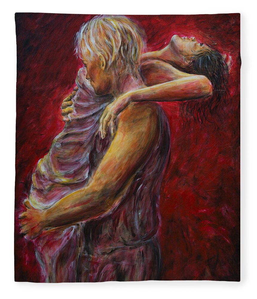 Lovers Fleece Blanket featuring the painting Red Lovers 03 by Nik Helbig