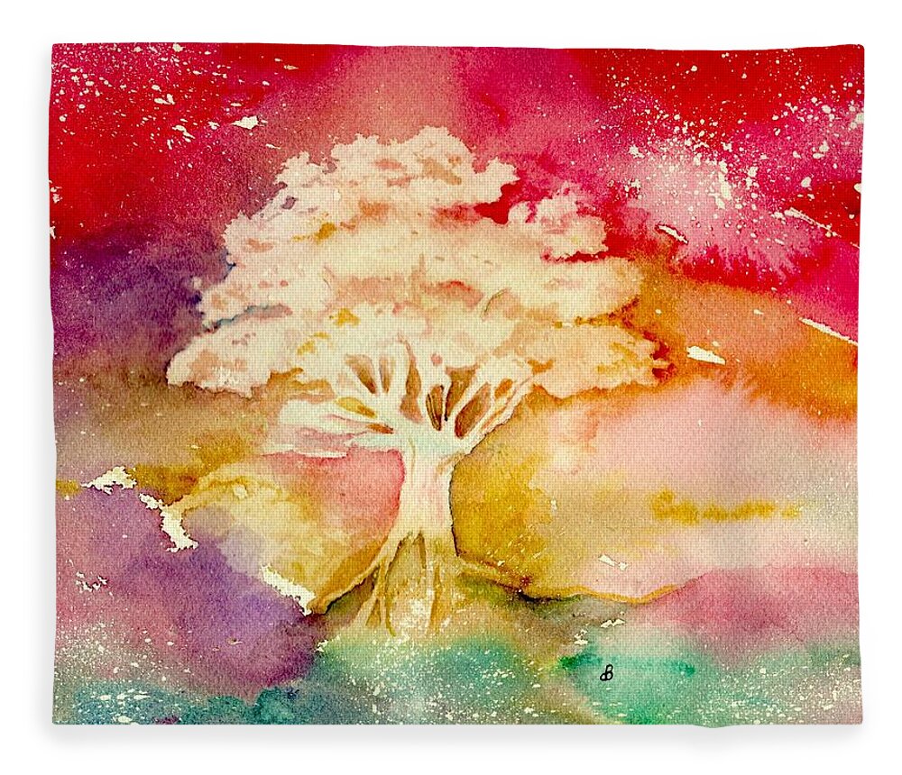 Watercolor Fleece Blanket featuring the painting Red Night by Brenda Owen