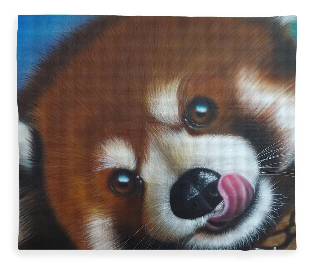 Red Panda Fleece Blanket featuring the painting Red Panda by Darren Robinson
