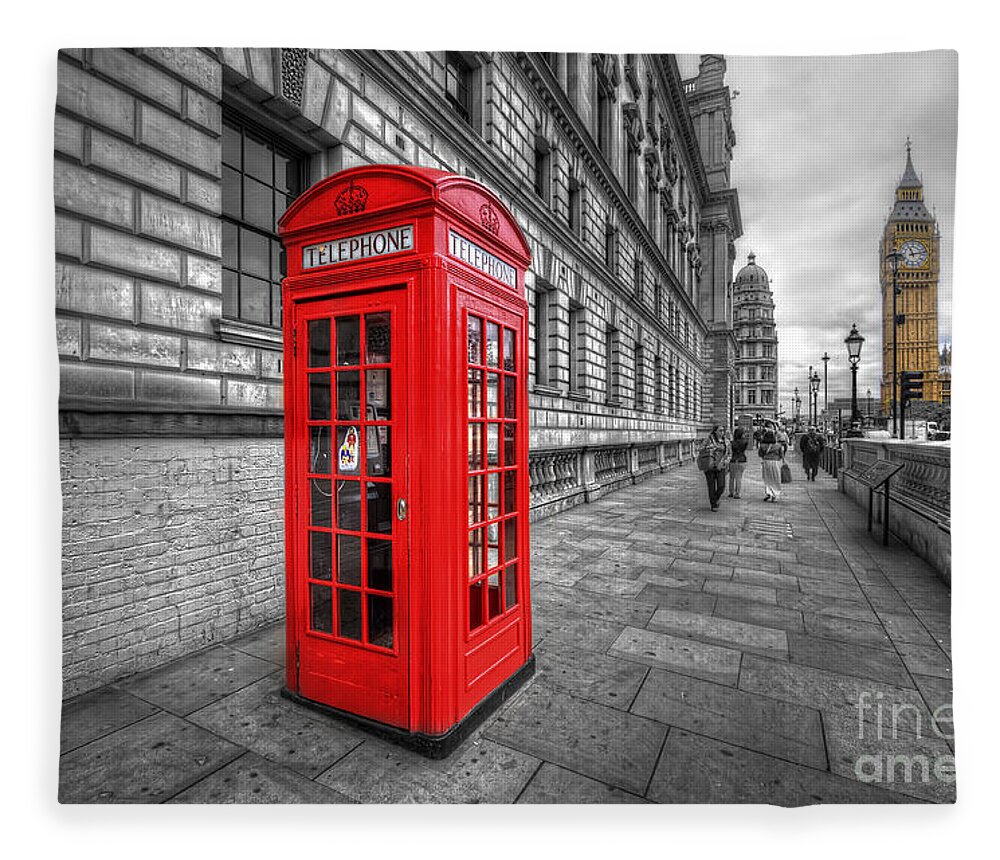 Yhun Suarez Fleece Blanket featuring the photograph Red Phone Box And Big Ben by Yhun Suarez