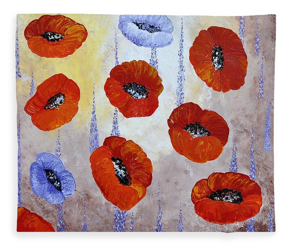 Abstract Red Poppies Fleece Blanket featuring the painting Red Poppies by Georgeta Blanaru