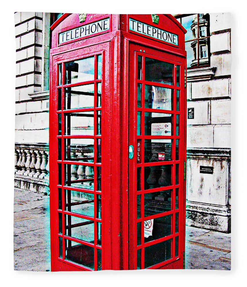 Telephone Box Fleece Blanket featuring the photograph Red telephone box call box in London by Tom Conway