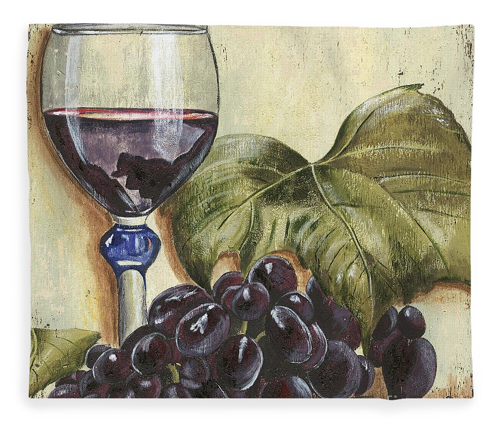 Wine Fleece Blanket featuring the painting Red Wine And Grape Leaf by Debbie DeWitt