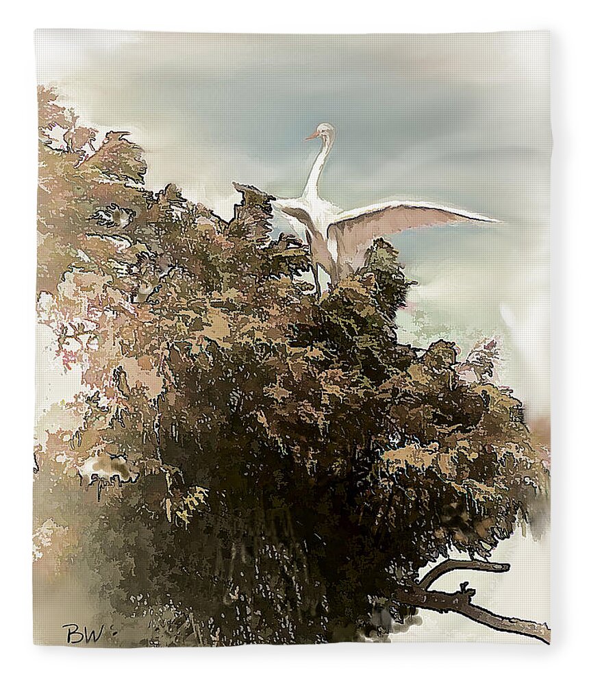 Crane Fleece Blanket featuring the photograph Reelfoot Lake White Crane by Bonnie Willis