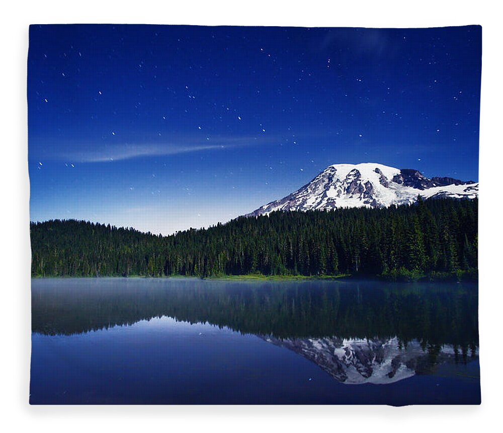 Mount Rainier Fleece Blanket featuring the photograph Reflection Lake Stars by Darren White