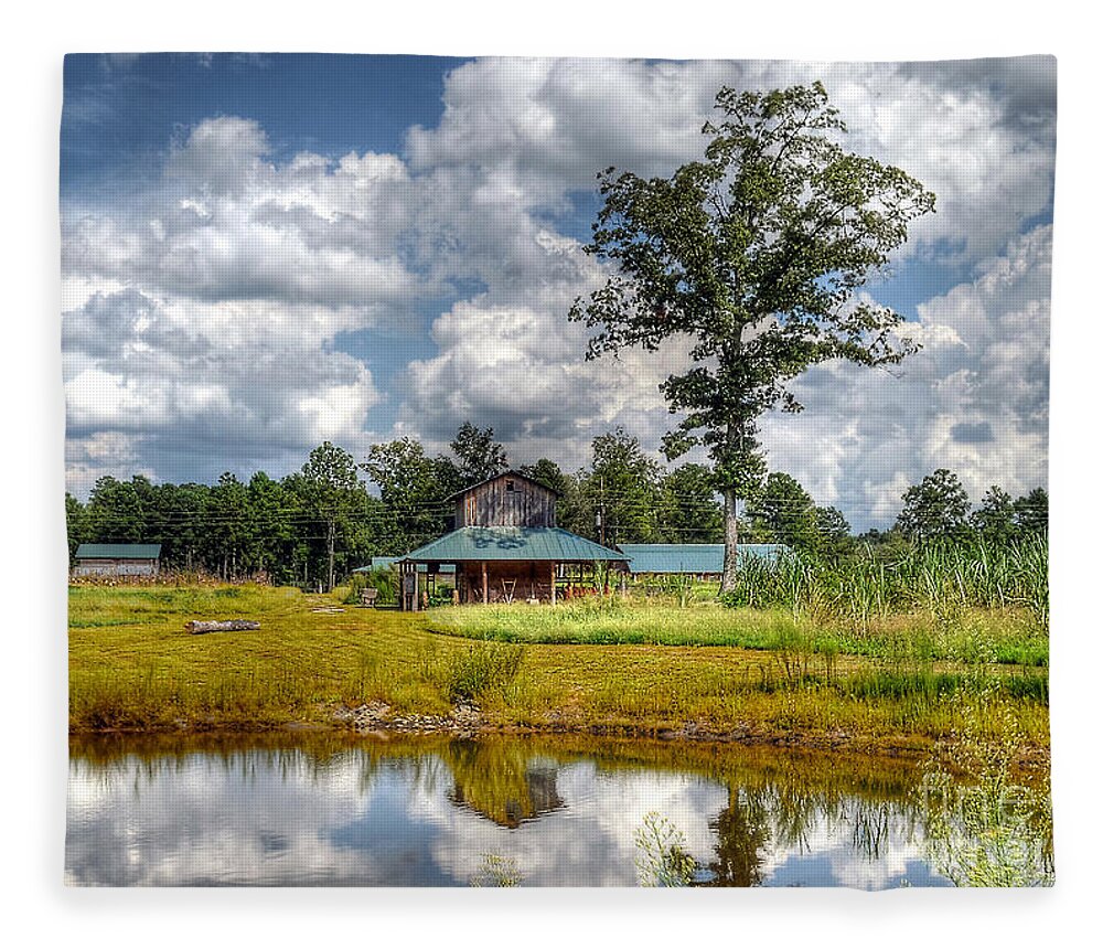 Barn Fleece Blanket featuring the photograph Reflection Of A Farm House by Kathy Baccari