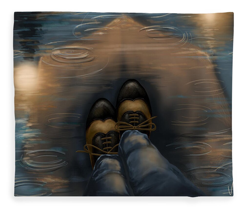 Rain Fleece Blanket featuring the painting Reflection by Veronica Minozzi