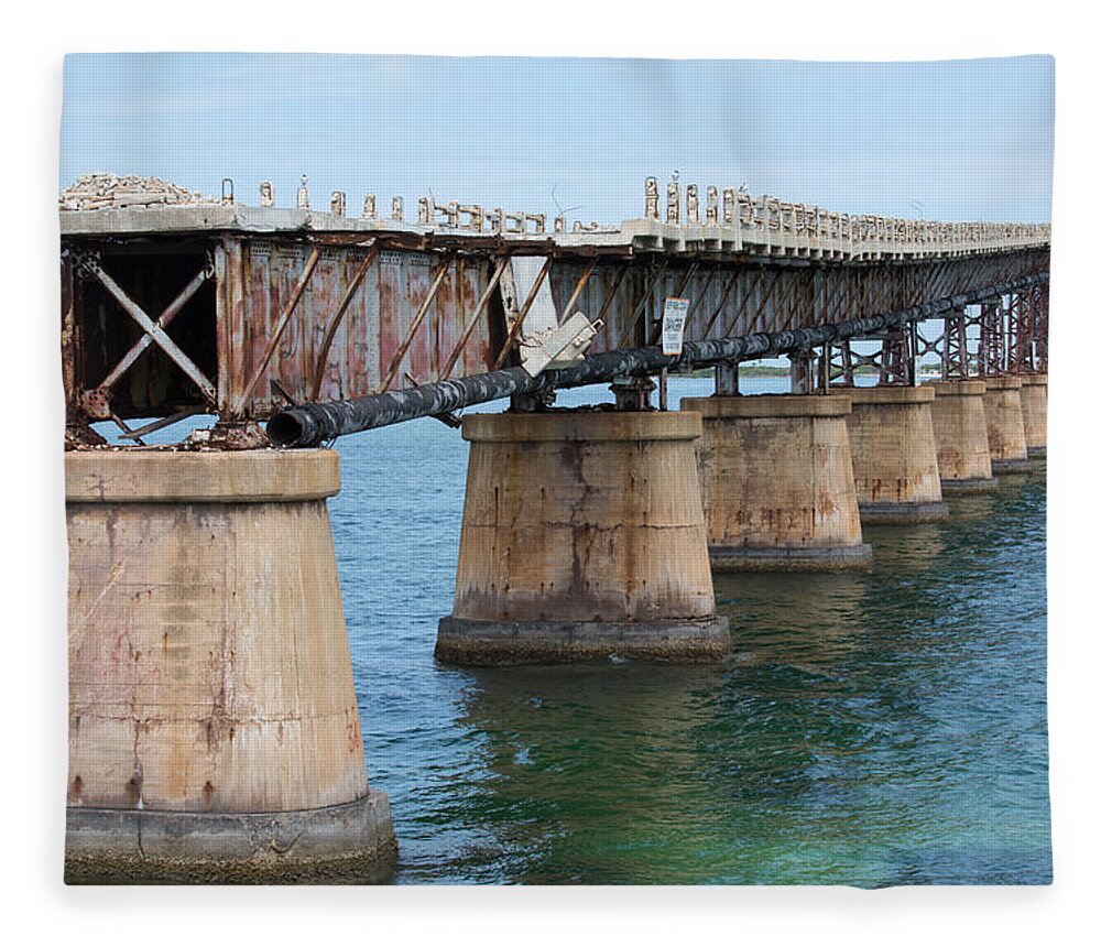 America Fleece Blanket featuring the photograph Relic of the Old Florida Keys Overseas Railroad by John M Bailey