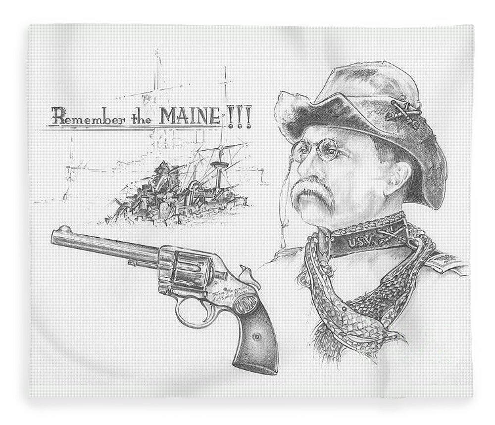 Woodcutter's Revival Fleece Blanket featuring the drawing Remember the Maine by Scott and Dixie Wiley