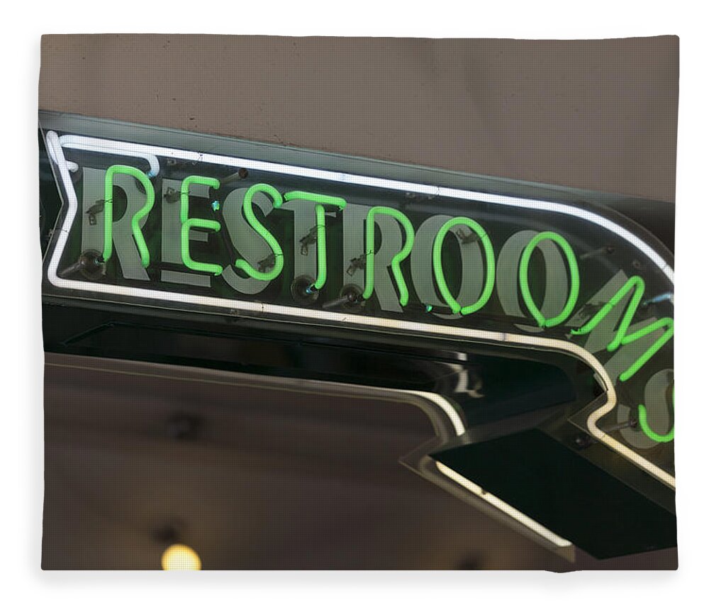Sign Fleece Blanket featuring the photograph Restrooms in Neon by Scott Campbell