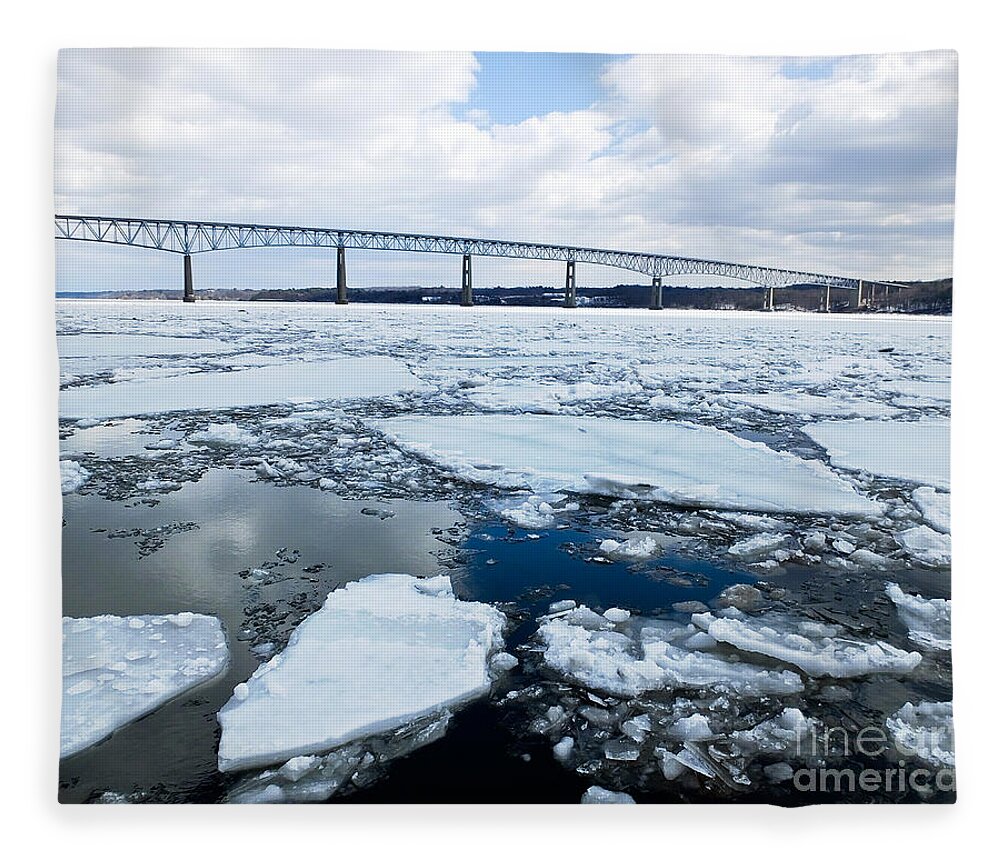 Artoffoxvox Fleece Blanket featuring the photograph Rhinecliff Bridge over the Icy Hudson River by Kristen Fox