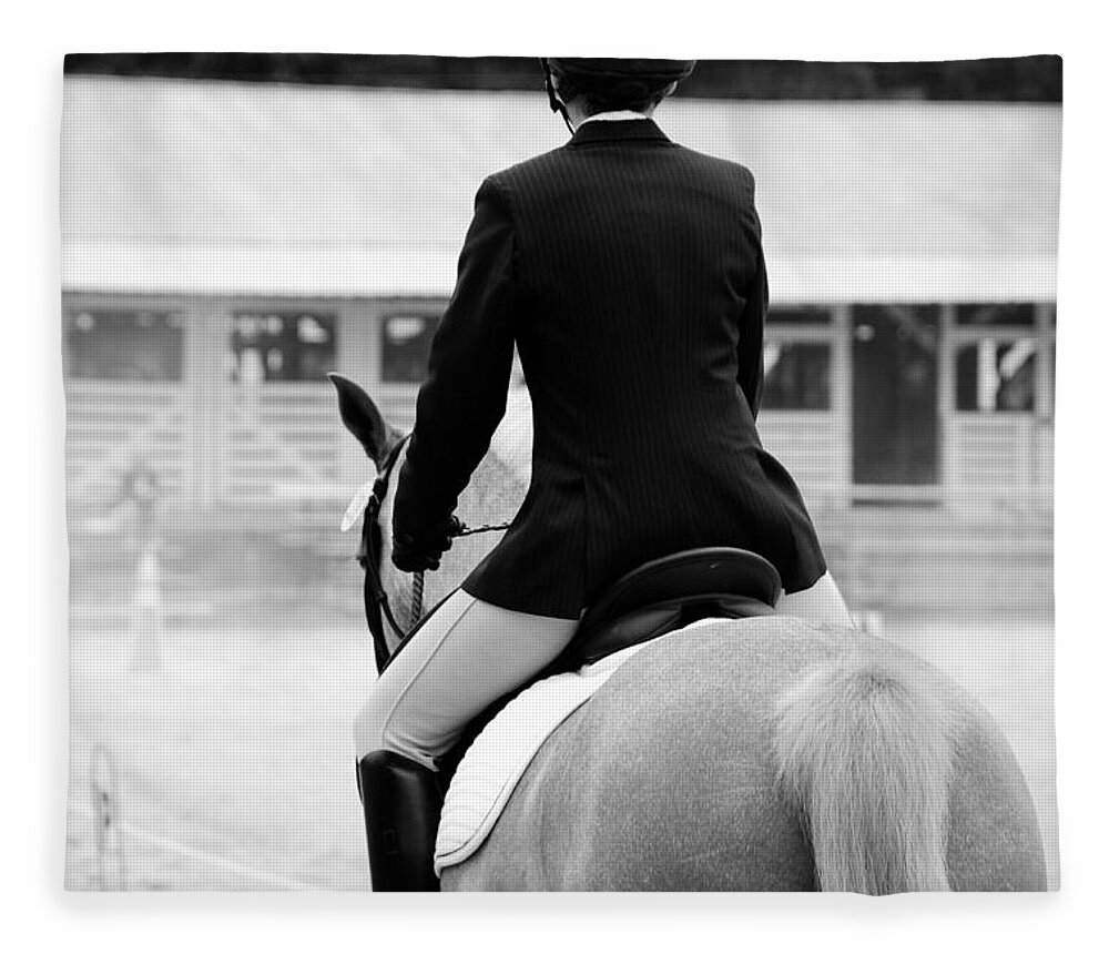 Horse Fleece Blanket featuring the photograph Rider in Black and White by Jennifer Ancker