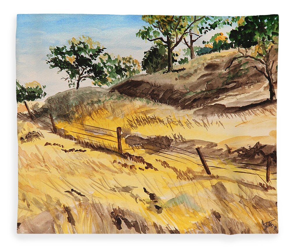 Autumn Fleece Blanket featuring the painting Riding By Back Road by Masha Batkova
