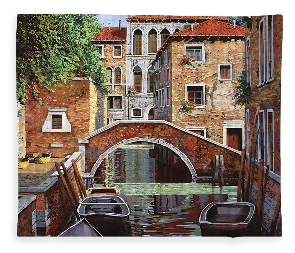 Venice Fleece Blanket featuring the painting Riflessi Di Venezia by Guido Borelli