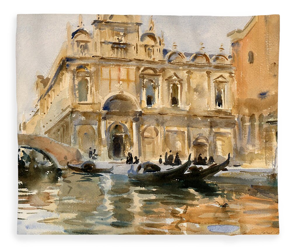 John Singer Sargent Fleece Blanket featuring the drawing Rio dei Mendicanti. Venice by John Singer Sargent