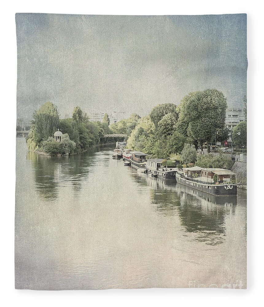 River Fleece Blanket featuring the photograph River Seine at La Defense, Paris, France by Elaine Teague