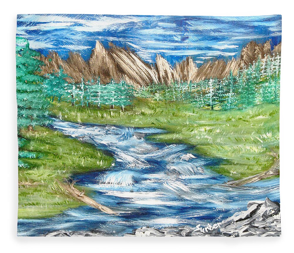Trees Fleece Blanket featuring the painting River Valley by Suzanne Surber