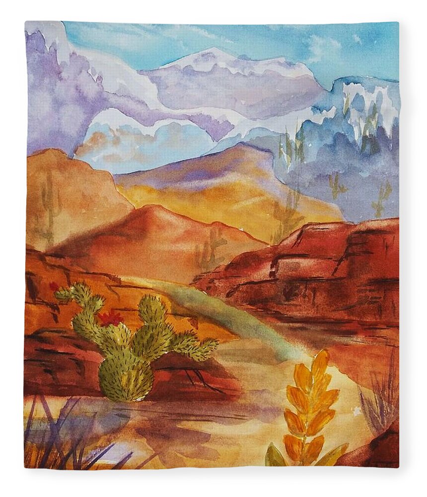 Mountains Fleece Blanket featuring the painting Road to Nowhere by Ellen Levinson