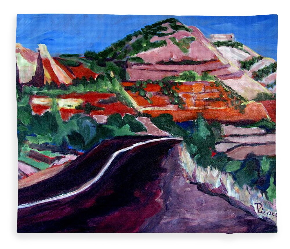 Zion National Park Fleece Blanket featuring the painting Road to Zion National Park by Betty Pieper