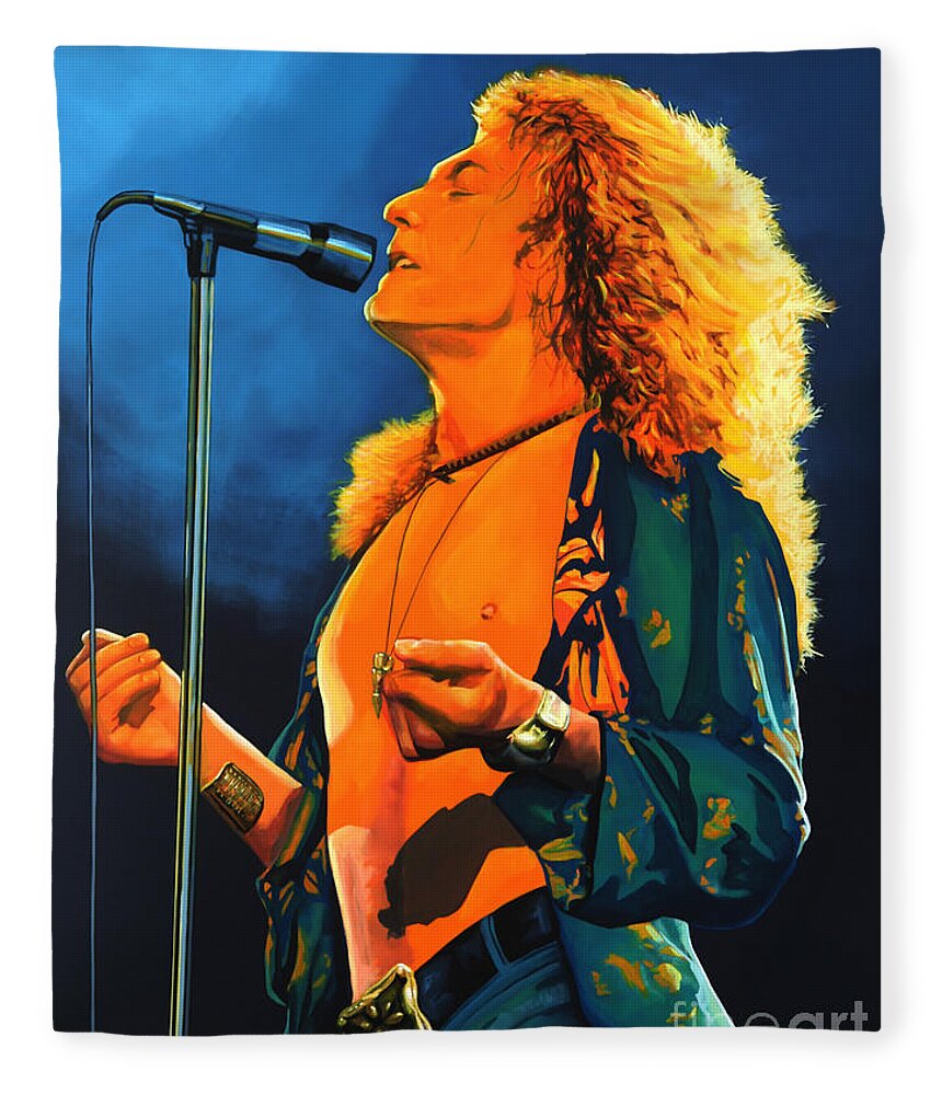 Robert Plant Fleece Blanket featuring the painting Robert Plant by Paul Meijering