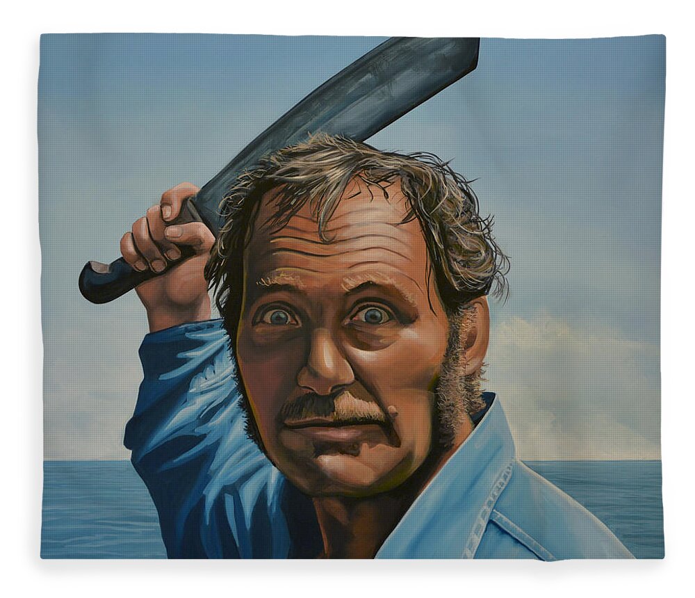 Robert Shaw Fleece Blanket featuring the painting Robert Shaw in Jaws by Paul Meijering