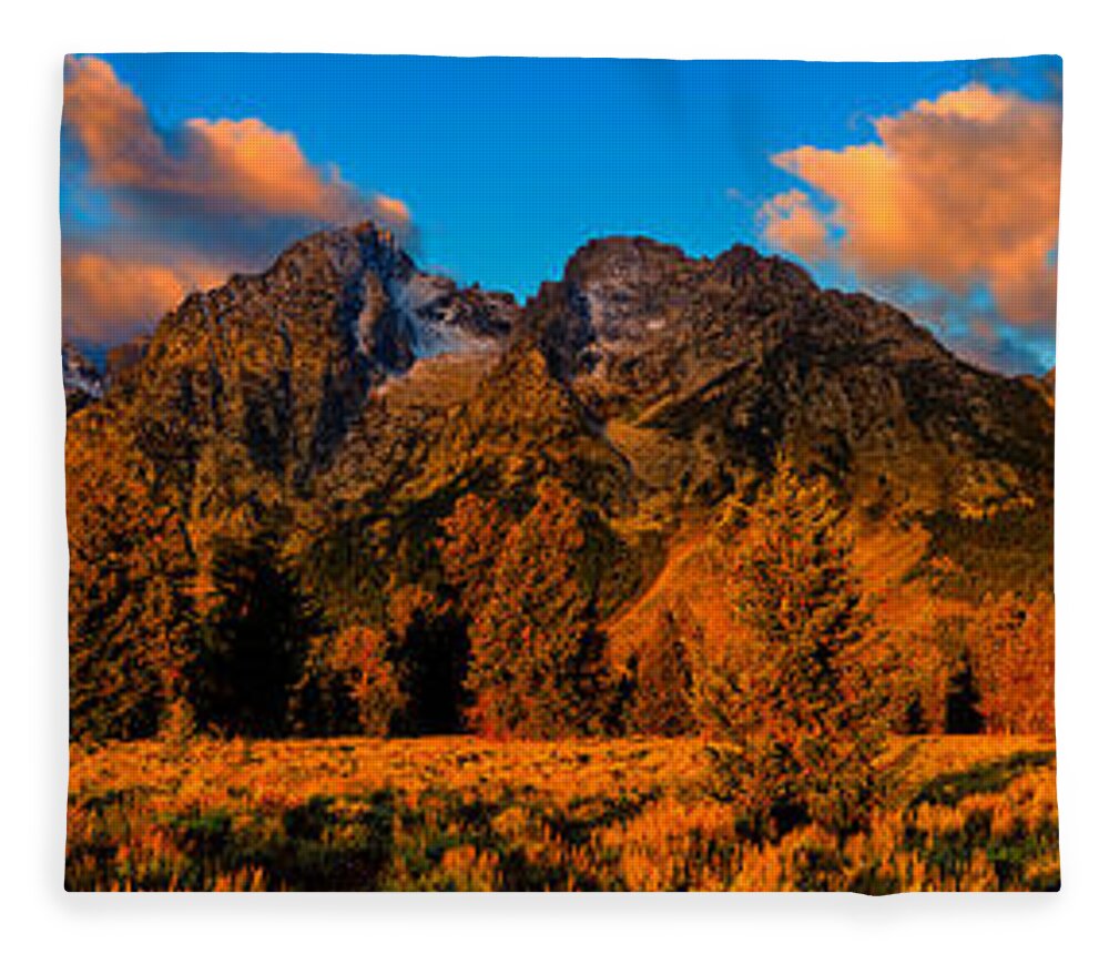 Tetons Fleece Blanket featuring the photograph Rock of Ages Panorama by Greg Norrell