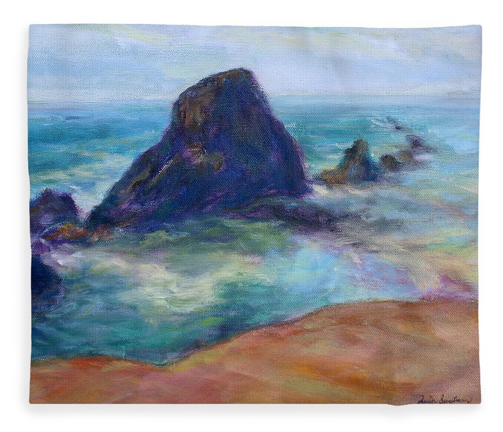 Seascape Fleece Blanket featuring the painting Rocks Heading North - Scenic Landscape Seascape Painting by Quin Sweetman