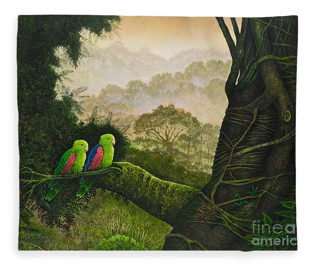 Parrots Fleece Blanket featuring the painting Romantique II by Michael Frank
