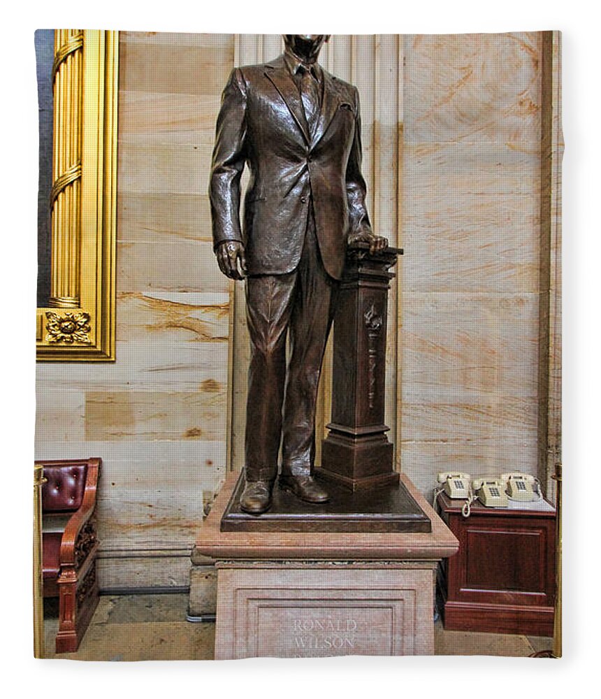 President Ronald Regan Fleece Blanket featuring the photograph Ronald Regan - U S Capitol Statuary Hall by Allen Beatty