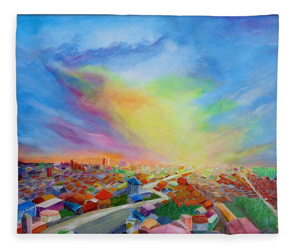 Rooftops Fleece Blanket featuring the painting Roof Tops by Deborah Naves