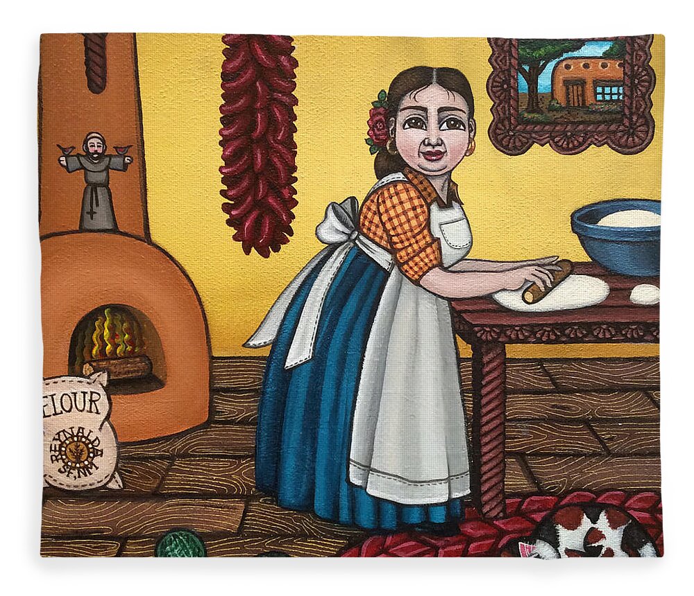 Cook Fleece Blanket featuring the painting Rosas Kitchen by Victoria De Almeida