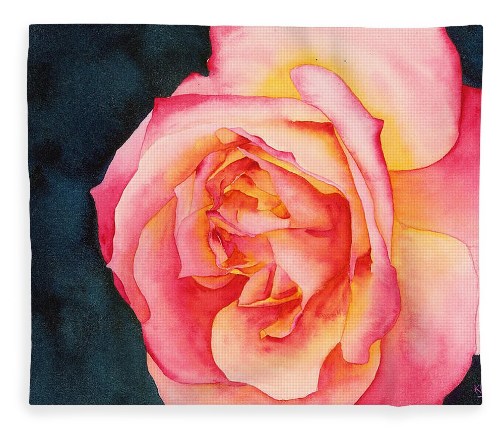 Rose Fleece Blanket featuring the painting Rose Ablaze by Ken Powers
