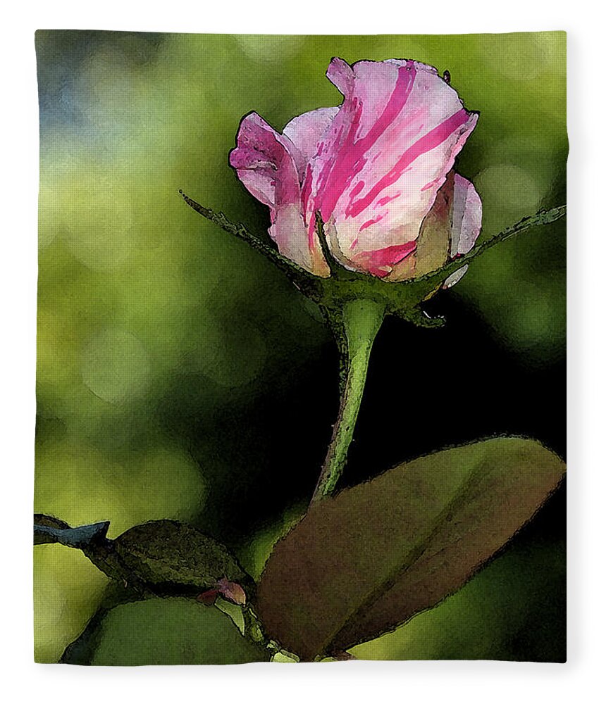 Floral Fleece Blanket featuring the digital art Rose Bud by Kirt Tisdale
