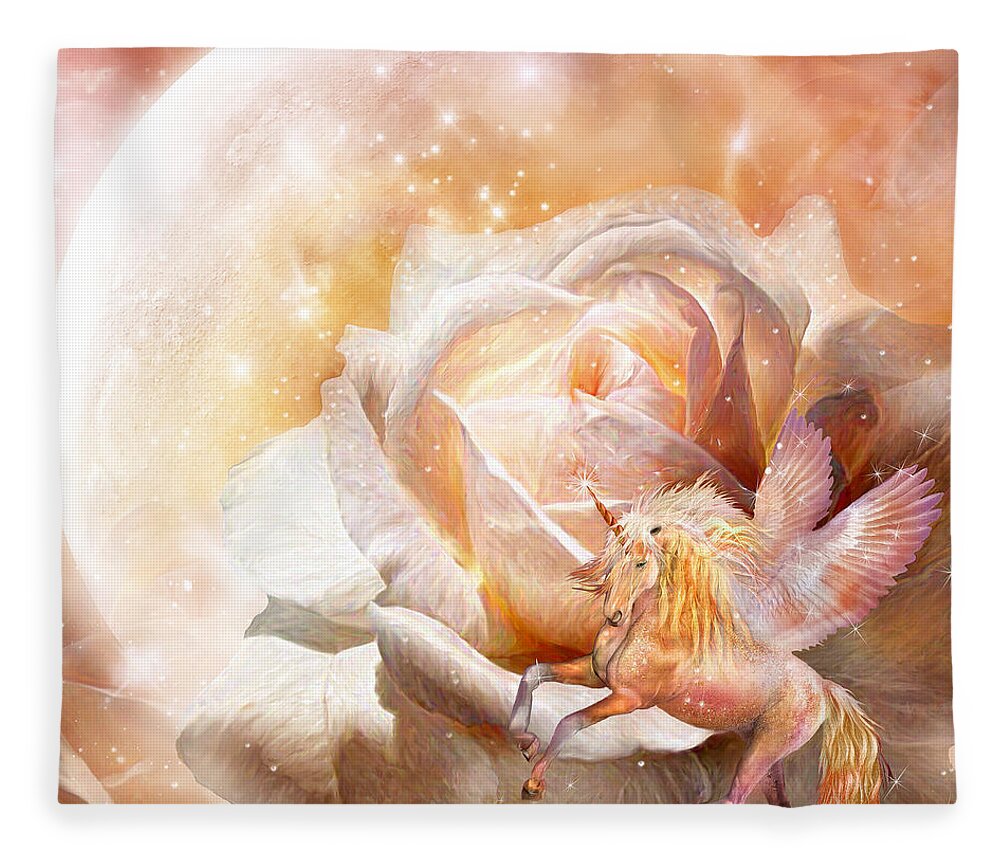 Rose Fleece Blanket featuring the mixed media Rose For A Unicorn by Carol Cavalaris