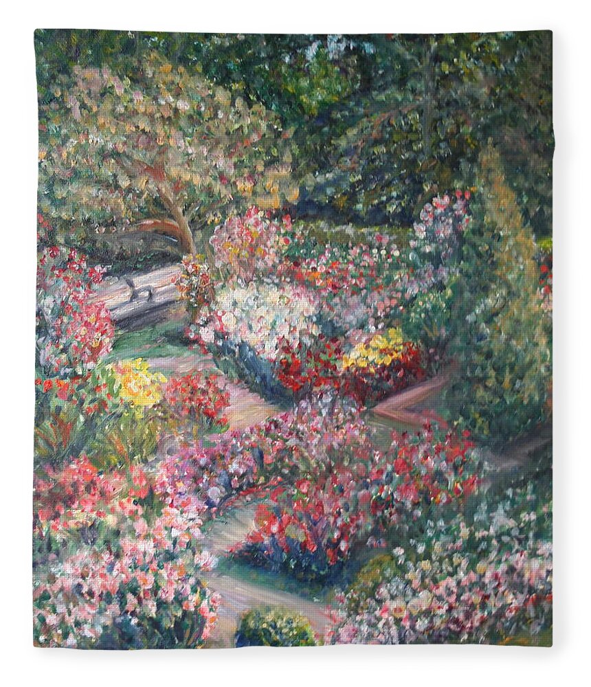 Impressionist Landscape Fleece Blanket featuring the painting Rose Garden by Quin Sweetman