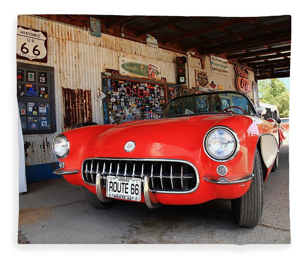 66 Fleece Blanket featuring the photograph Route 66 Corvette 2012 by Frank Romeo