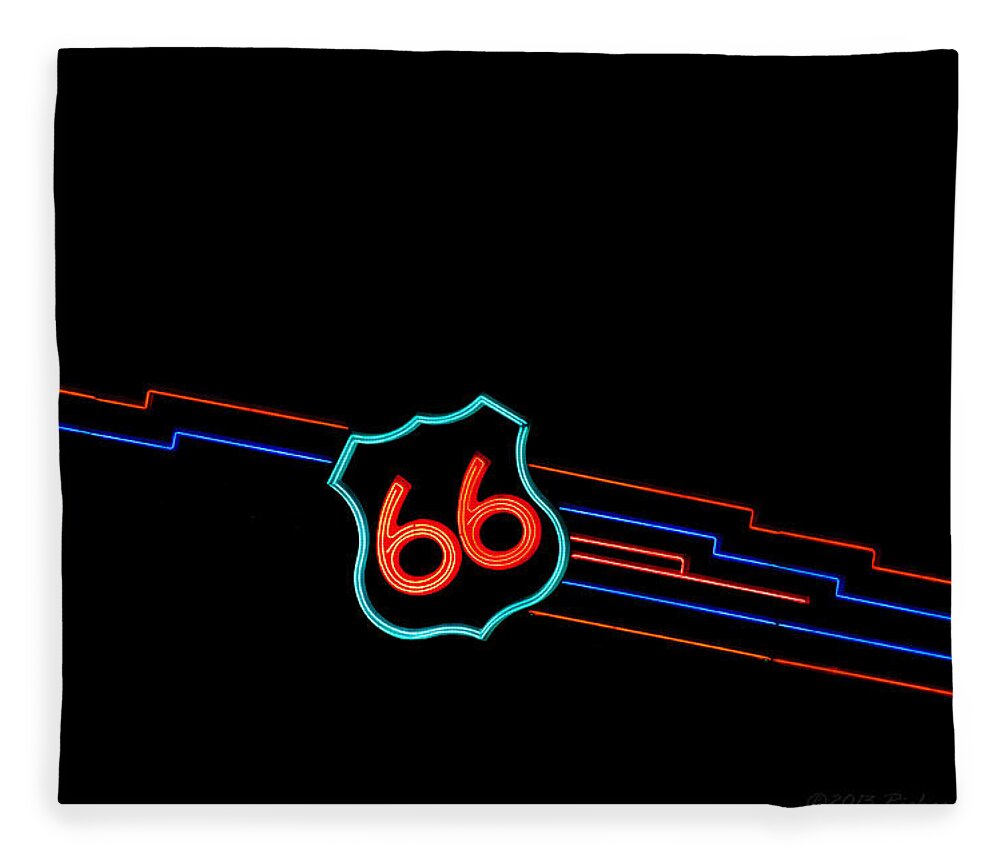 Albuquerque Fleece Blanket featuring the photograph Route 66 in Neon by Richard Kimbrough