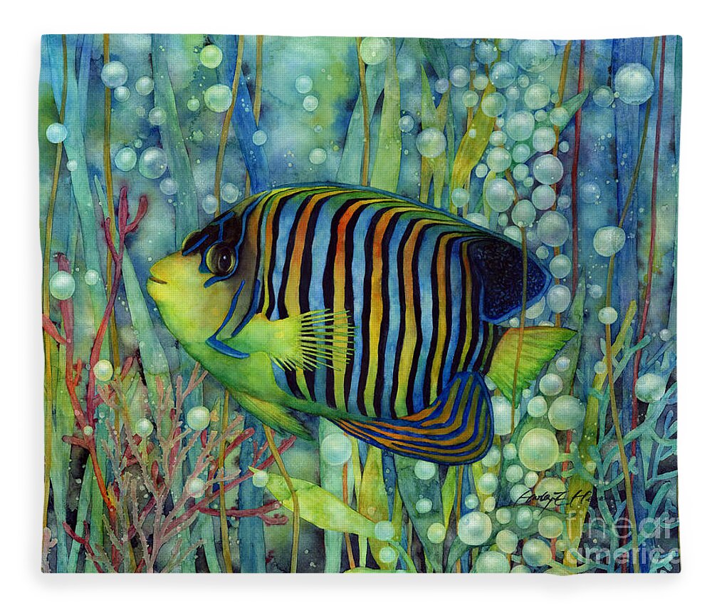 Fish Fleece Blanket featuring the painting Royal Angelfish by Hailey E Herrera
