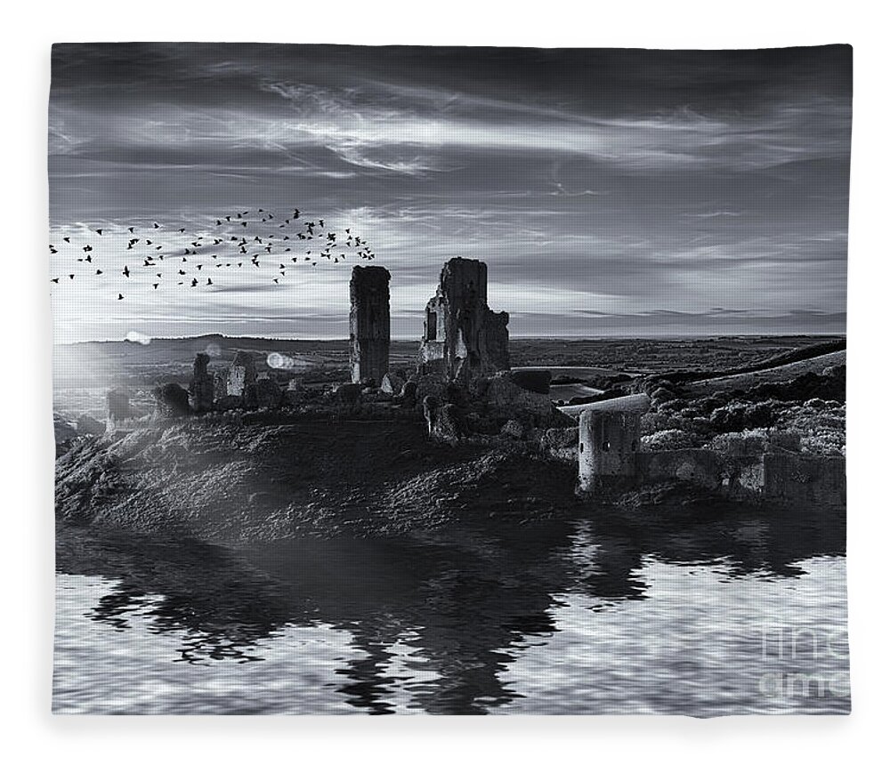 Landscape Fleece Blanket featuring the photograph Ruins on the water landscape by Simon Bratt